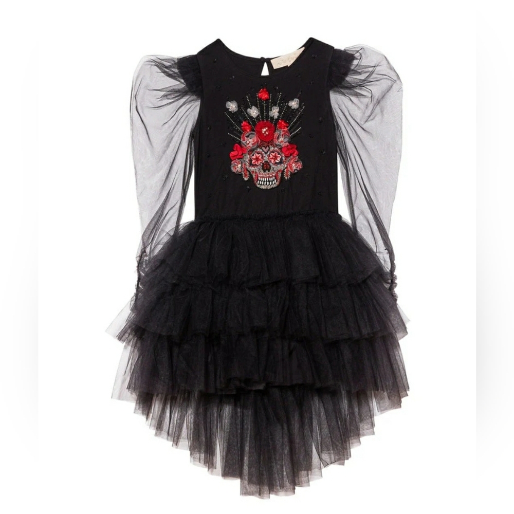 TTDM tutu du monde tulle ruffle black red 8 - 9 hi-low sleeves dress gown